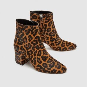 Zara Shoes New Zara Leopard Pony Hair Leather Ankle Boots